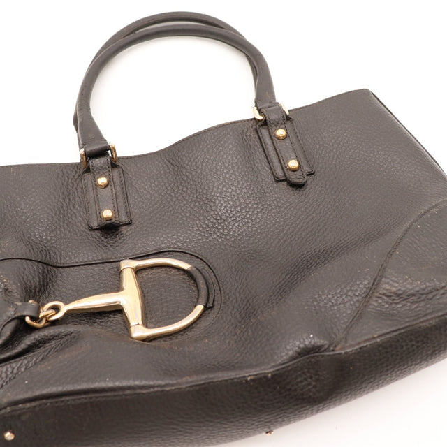 Détail anses et fixations Tote Gucci Horsebit cuir noir — AMANA Vintage