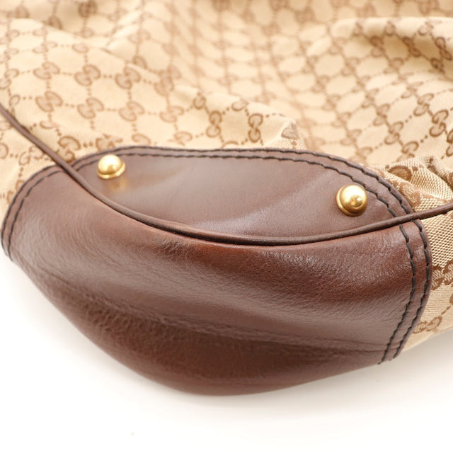 Fond Gucci Hobo Horsebit toile monogrammée beige et marron occasion authentique — AMANA Vintage
