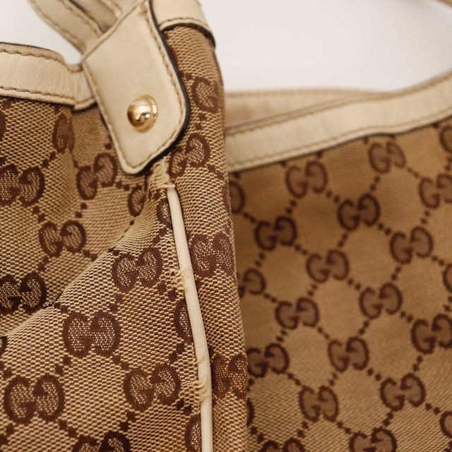 Fond du sac Gucci Hobo Horsebit toile monogrammée beige occasion authentique — AMANA Vintage