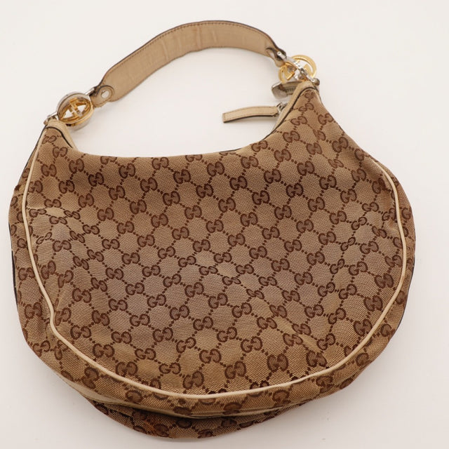 Détail des anneaux Interlocking G Gucci Hobo toile monogrammée occasion authentique — AMANA Vintage