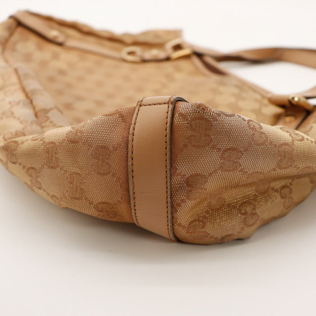Detail coins inferieurs Gucci Tote Horsebit canvas GG beige — AMANA Vintage