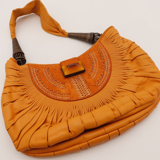 Détail de l'intérieur Christian Dior Hobo Plissé cuir d'agneau orange occasion authentique — AMANA Vintage
