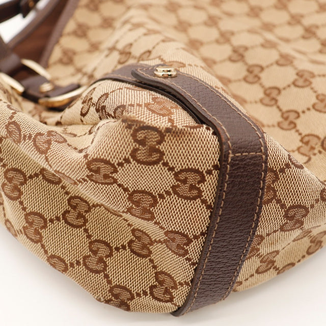 Vue d'ensemble Gucci Hobo toile monogrammée beige et marron ébène occasion authentique — AMANA Vintage