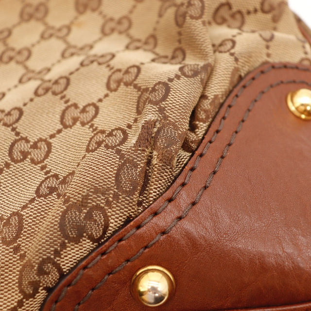 Vue du fond Gucci Hobo toile monogrammée beige et cuir marron occasion authentique — AMANA Vintage
