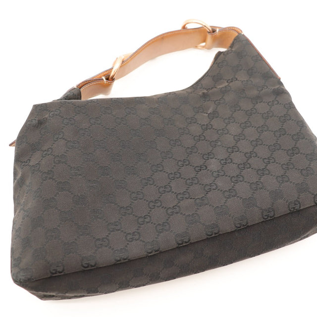 Detail toile monogrammée noire Gucci Hobo Horsebit — AMANA Vintage