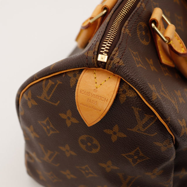 Détail médaillon Louis Vuitton Paris Speedy 30 cuir vachette — AMANA Vintage