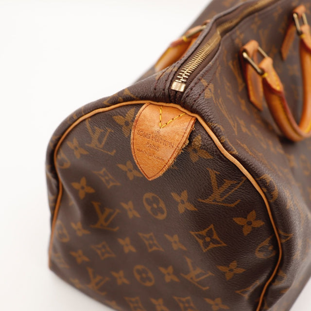 Vue d'ensemble Louis Vuitton Speedy 35 Toile Monogramme marron occasion authentique — AMANA Vintage