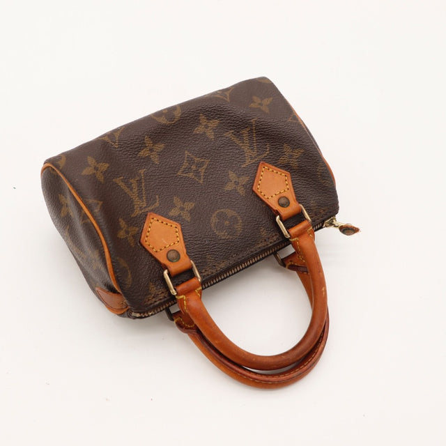 Vue d'ensemble Louis Vuitton Mini Speedy Toile Monogramme marron occasion authentique — AMANA Vintage