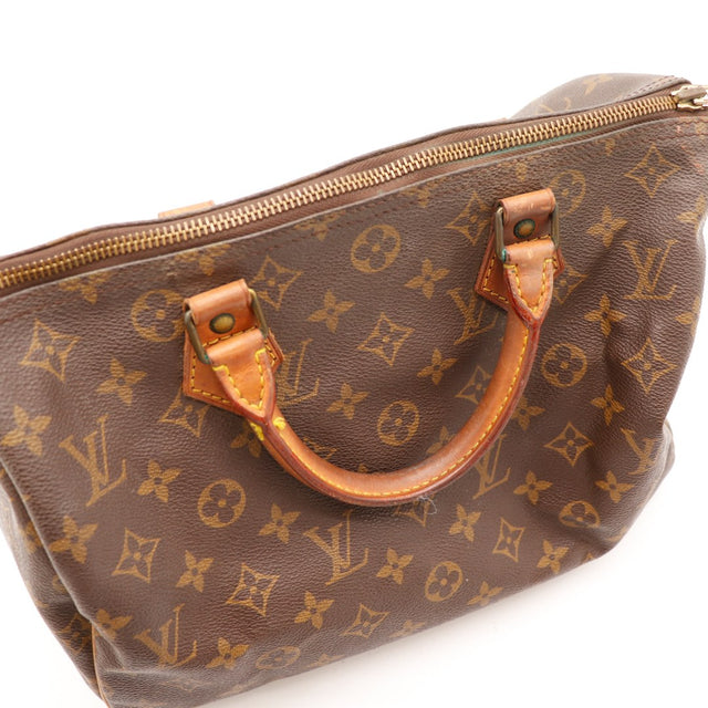 Gros plan anses et attaches vachette Louis Vuitton Speedy 30 — AMANA Vintage