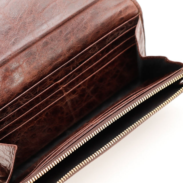 Interieur portefeuille continental Balenciaga cuir marron porte-cartes — AMANA Vintage