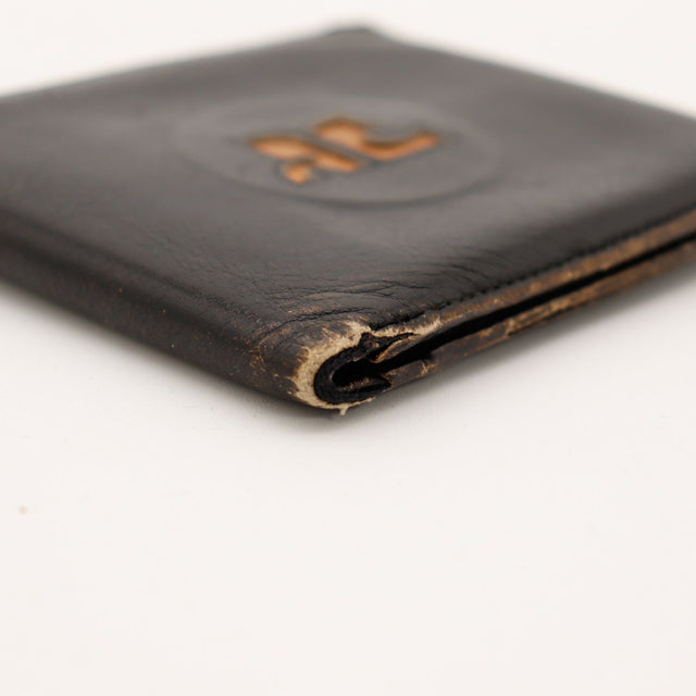 Detail coin portefeuille Courreges usure cuir noir vintage — AMANA Vintage