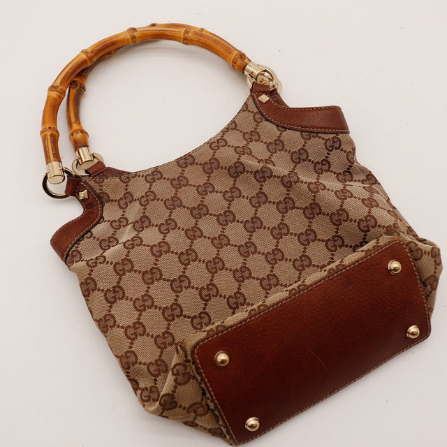 Vue à plat Tote Bag Bambou Gucci toile monogrammée dos — AMANA Vintage