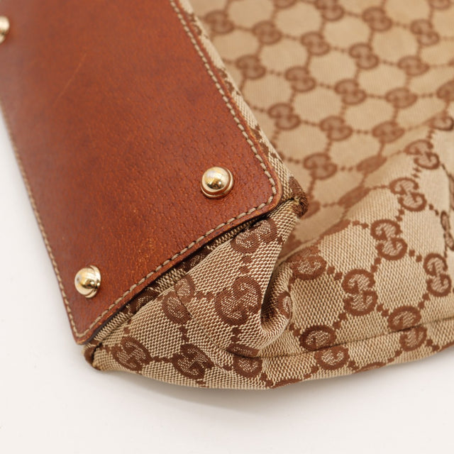Détail coin latéral Tote Bag Bambou Gucci toile monogrammée bord — AMANA Vintage