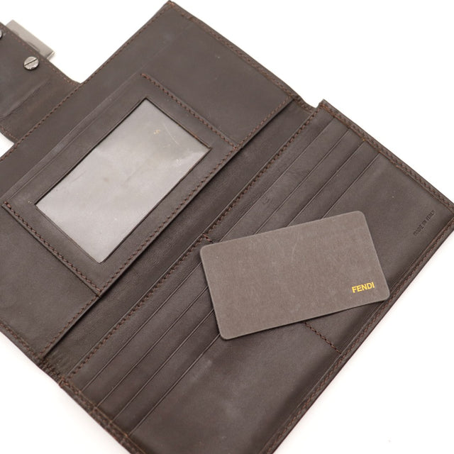 Interieur detail portefeuille Fendi Zucchino compartiment billets cuir marron — AMANA Vintage