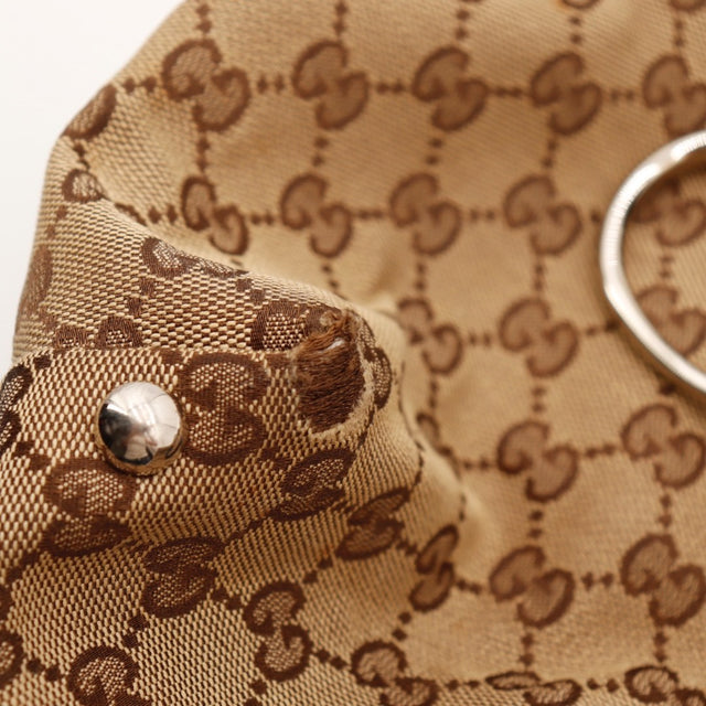 Vue latérale Gucci Tote toile monogrammée beige et ébène occasion authentique — AMANA Vintage
