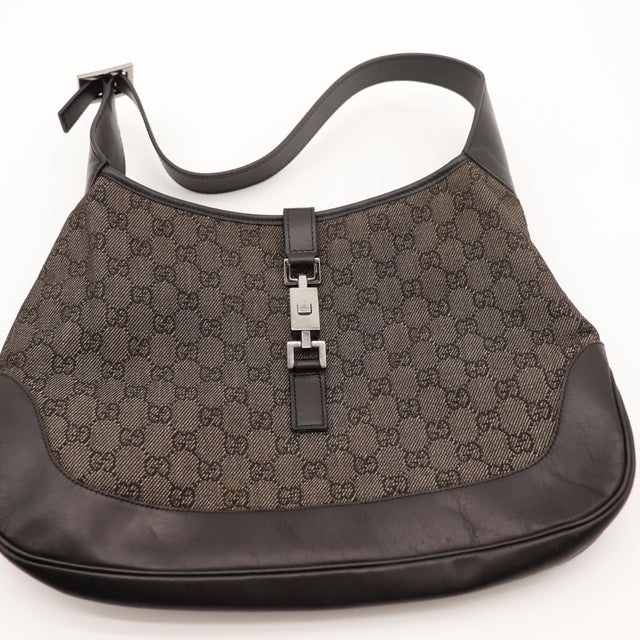 Base cuir Gucci Jackie toile GG denim occasion authentique — AMANA Vintage