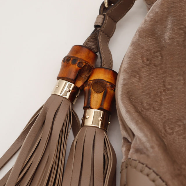 Quincaillerie dorée Gucci New Jackie velours taupe occasion authentique — AMANA Vintage