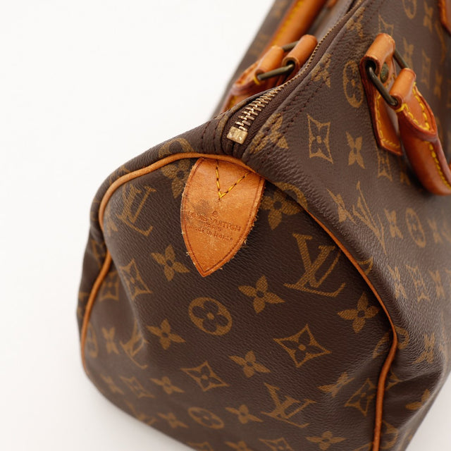 Vue angle Louis Vuitton Speedy 30 toile monogramme anses bon état — AMANA Vintage