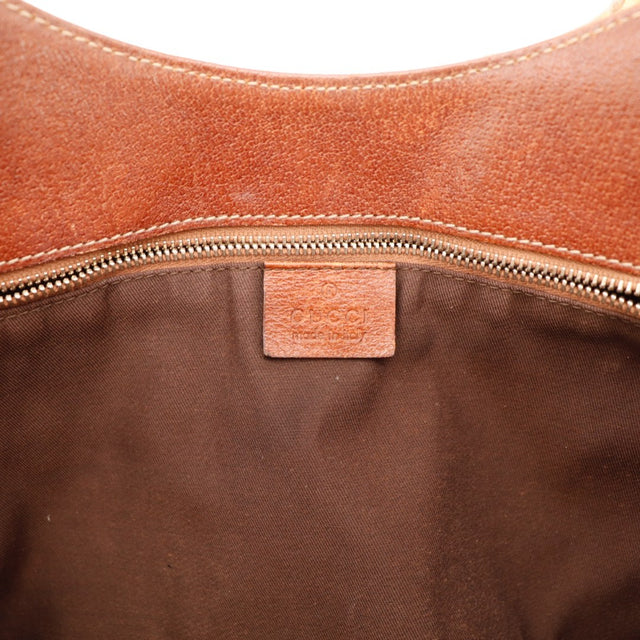 Détail bordures en cuir patiné Gucci Tote Bag Bambou occasion authentique — AMANA Vintage