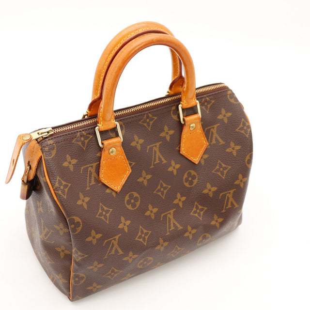 Détail anse et garnitures Louis Vuitton Speedy 25 cuir vachette patine — AMANA Vintage