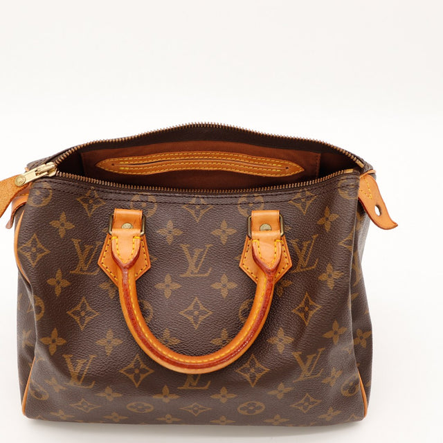 Intérieur ouvert Louis Vuitton Speedy 25 doublure textile marron — AMANA Vintage