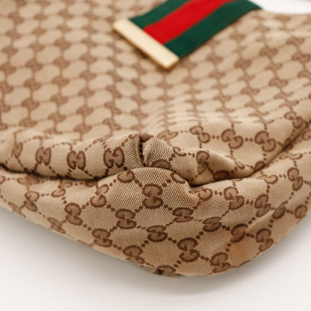 Detail coin inferieur droit Gucci Hobo Web toile GG beige occasion — AMANA Vintage