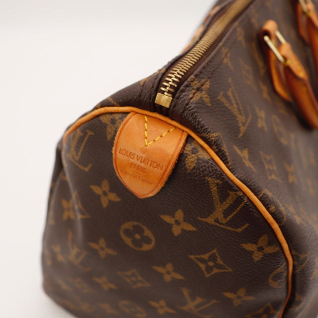 Vue d'ensemble Louis Vuitton Speedy 35 Toile Monogramme marron occasion authentique — AMANA Vintage