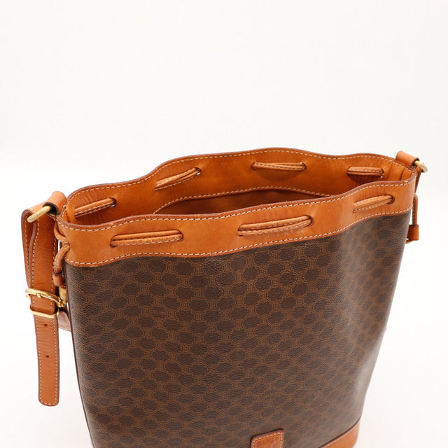 Intérieur ouvert Celine Seau Macadam doublure cuir cognac poche zippée — AMANA Vintage