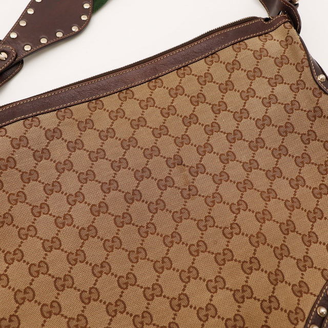 Detail canvas GG Gucci Hobo Web zoom toile beige marron occasion — AMANA Vintage