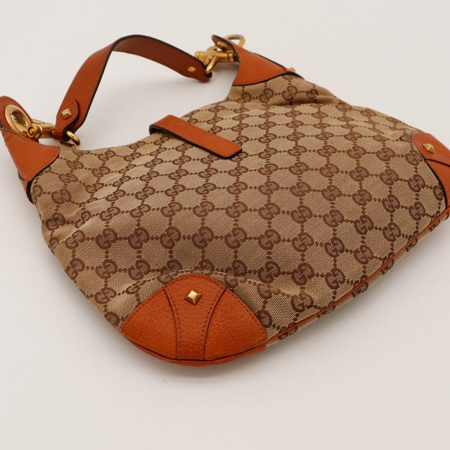 Gucci New Jackie vue de dessus ouvert toile monogrammée cuir terracotta — AMANA Vintage