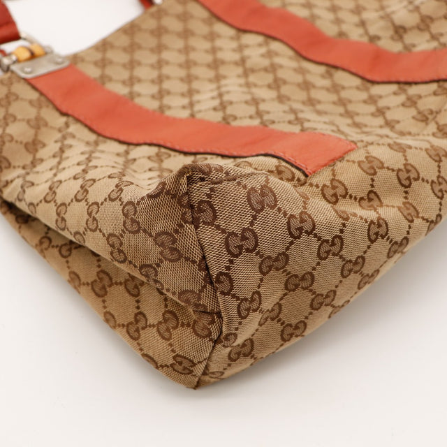 Détail coin inférieur Tote Bag Bamboo Gucci toile canvas — AMANA Vintage
