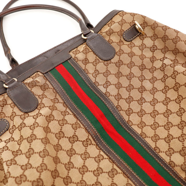 Detail anses cuir marron Gucci Tote Web usure visible — AMANA Vintage