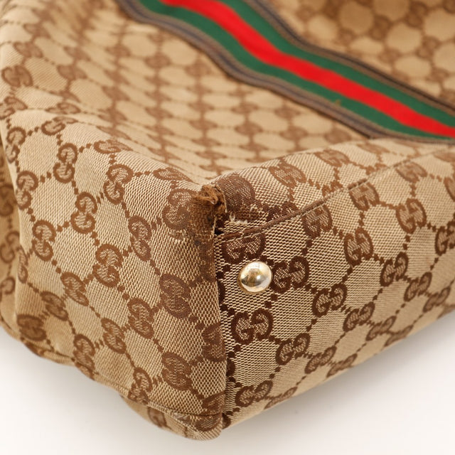 Detail coin Gucci Tote Web effilochage couture visible — AMANA Vintage