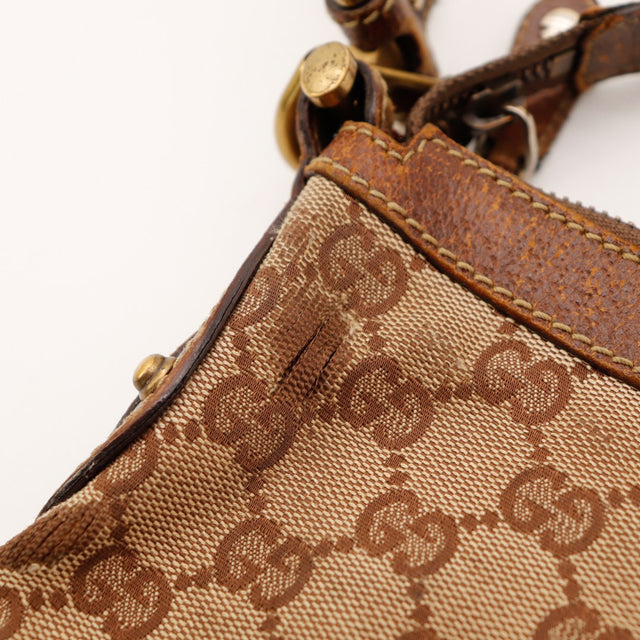 Détail coin supérieur sac Gucci Hobo Web canvas et cuir usé — AMANA Vintage