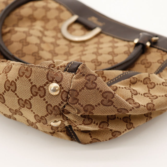 Détail coin supérieur anses cuir Gucci Tote Bag occasion — AMANA Vintage