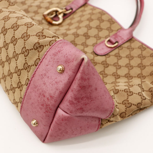 Detail coin inferieur droit cuir bordeaux use Tote Bag Gucci — AMANA Vintage