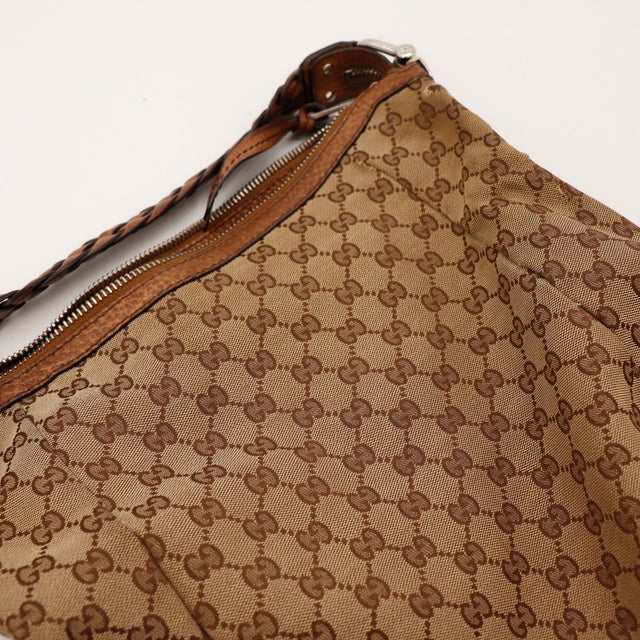 Intérieur Gucci Hobo Bambou doublure textile marron propre — AMANA Vintage