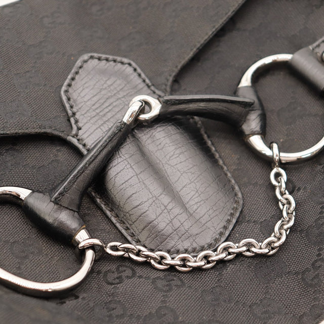 Intérieur doublure textile noire Gucci Horsebit Hobo étiquette Gucci Italy — AMANA Vintage