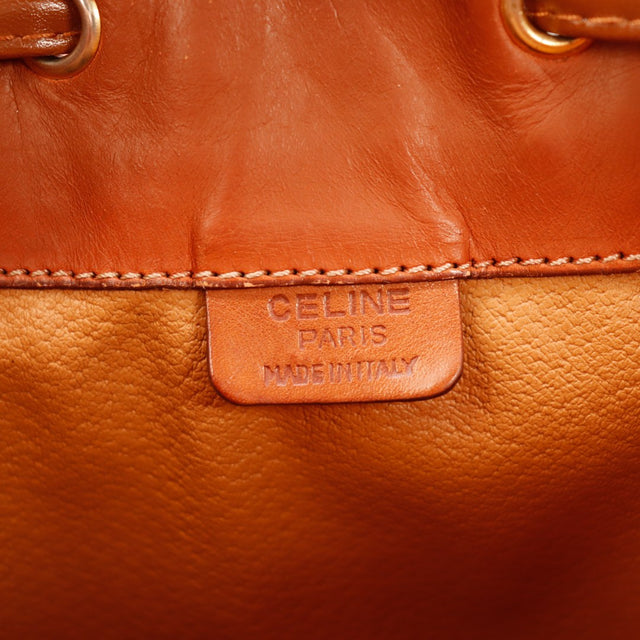 Détail étiquette intérieure Celine Paris Made in Italy cuir cognac — AMANA Vintage