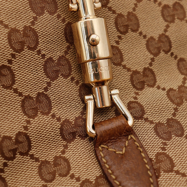 Gucci New Jackie intérieur doublure textile marron fermeture éclair dorée — AMANA Vintage
