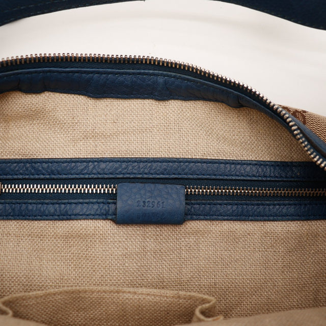 Hobo Gucci détail extérieur toile monogrammée et cuir grainé marine — AMANA Vintage