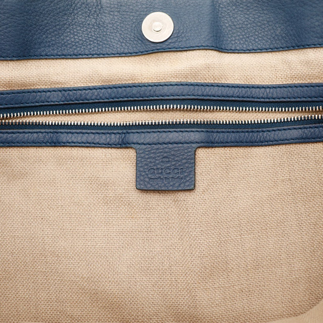 Intérieur Tote Bag Gucci doublure lin beige zip bleu marine propre — AMANA Vintage