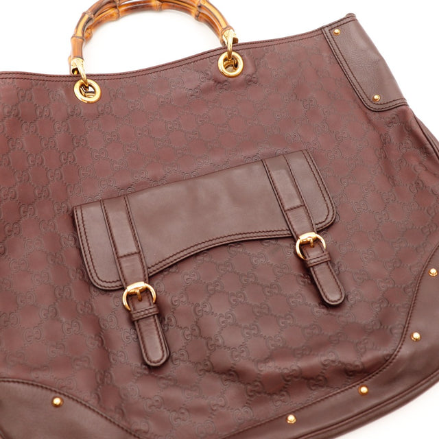 Détail anse bambou et anneaux dorés Tote Bag Gucci — AMANA Vintage