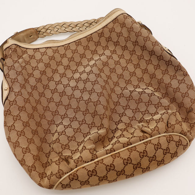 Détail Hobo Gucci toile monogrammée vue rapprochée — AMANA Vintage