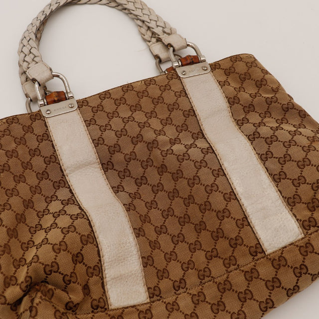 Détail anses tressées et piston bambou Gucci Tote Bag — AMANA Vintage