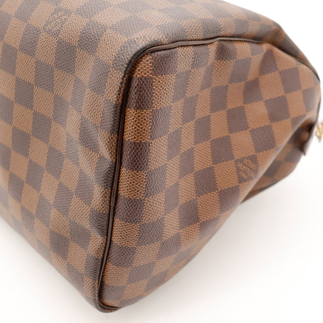 Détail coin bas Louis Vuitton Speedy 30 Damier Ebène occasion authentique — AMANA Vintage
