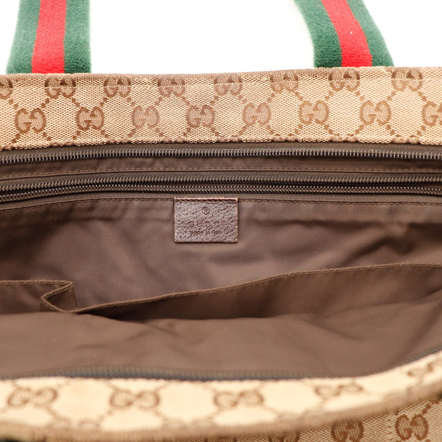 Detail intérieur Tote Gucci Web doublure marron — AMANA Vintage