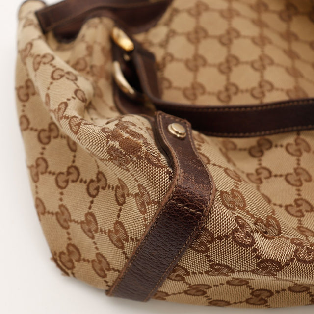 Intérieur doublure textile marron sac Gucci Hobo étiquette authentique — AMANA Vintage