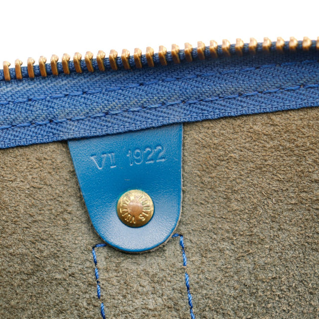 Date code VI1922 intérieur Louis Vuitton Keepall 50 Épi bleu doublure daim — AMANA Vintage