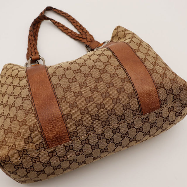 Détail anse tressée cuir marron Tote Bag Bambou Gucci — AMANA Vintage